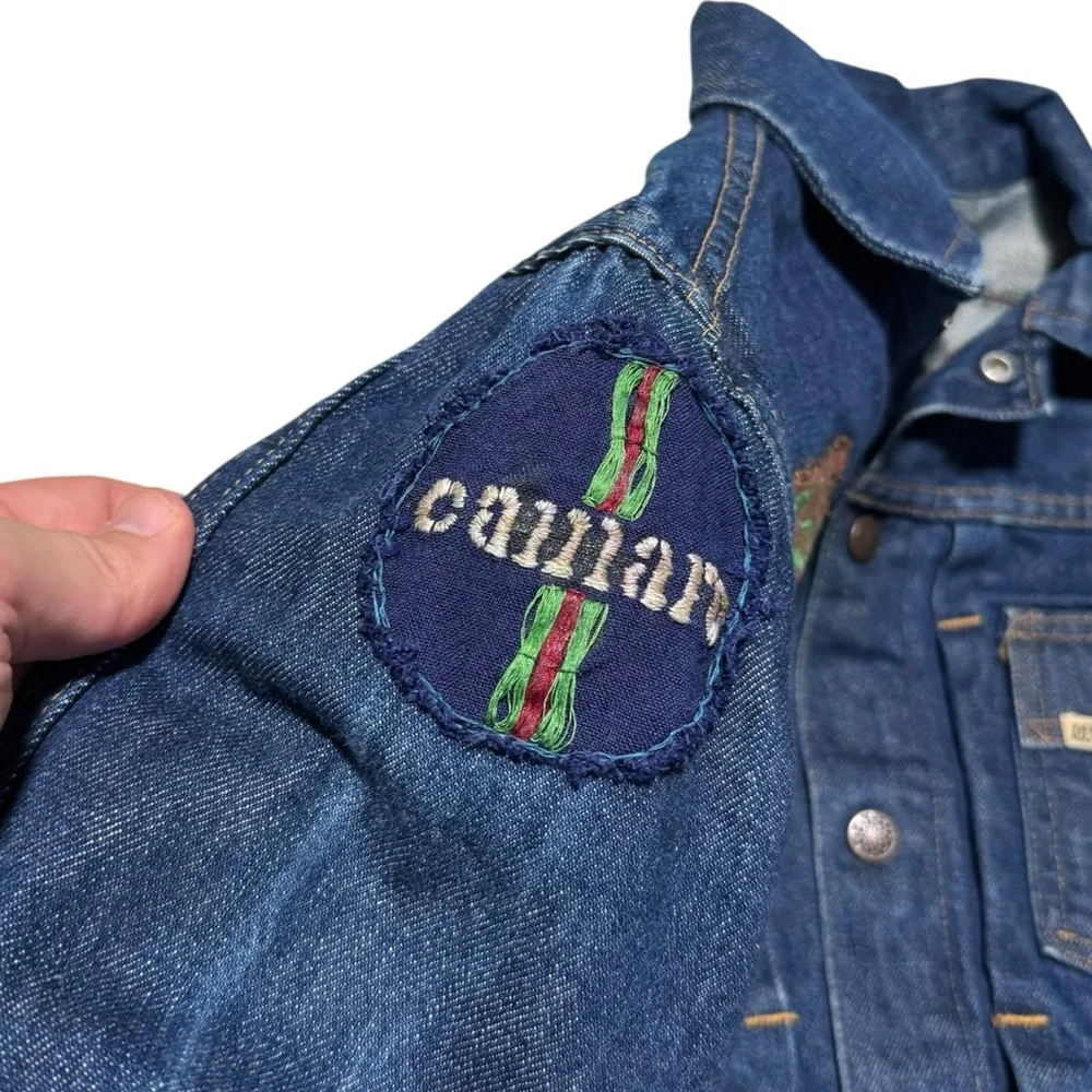 Vintage 1960s Gauchos Patches Embroidered Cars Racing Denim Jacket Youth‎ Medium